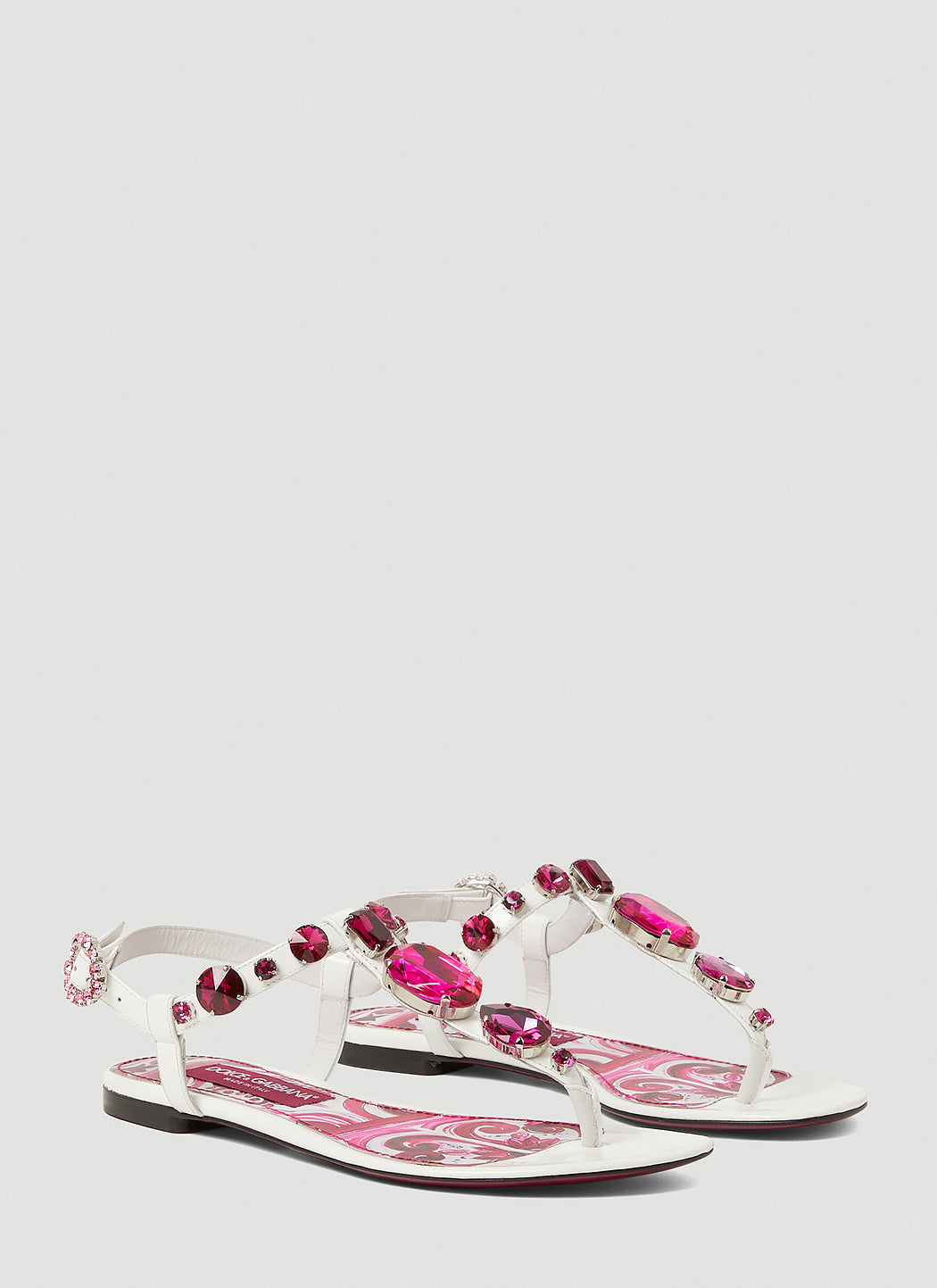 Dolce & Gabbana ladies Crystal Embellished Majolica Sandals white hot pink shoes thongs