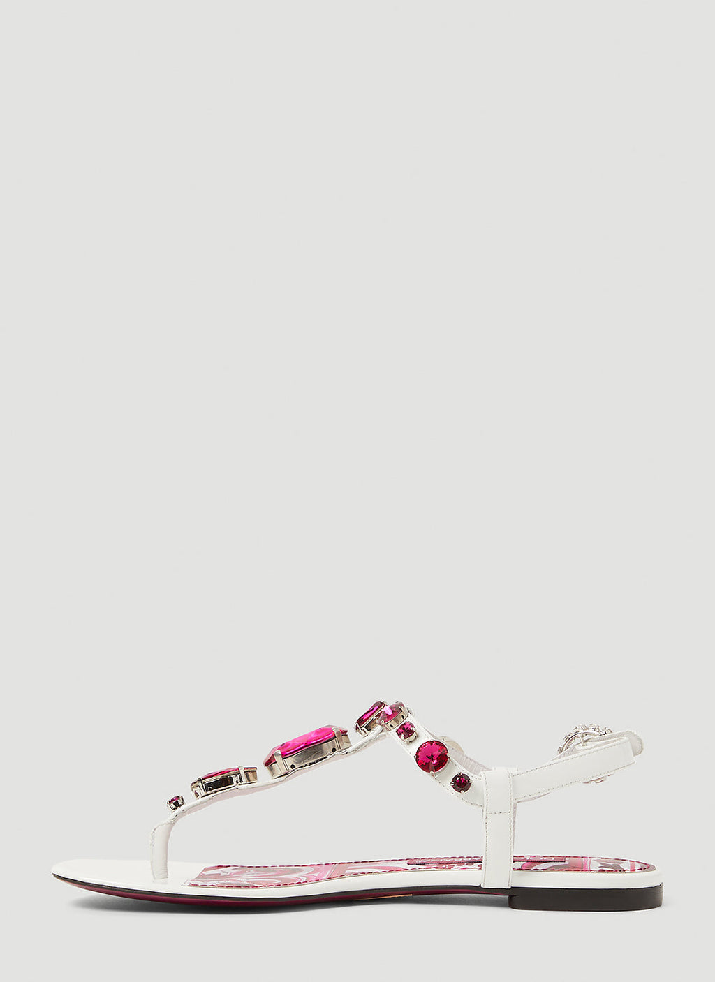 Dolce & Gabbana ladies Crystal Embellished Majolica Sandals white hot pink shoes thongs