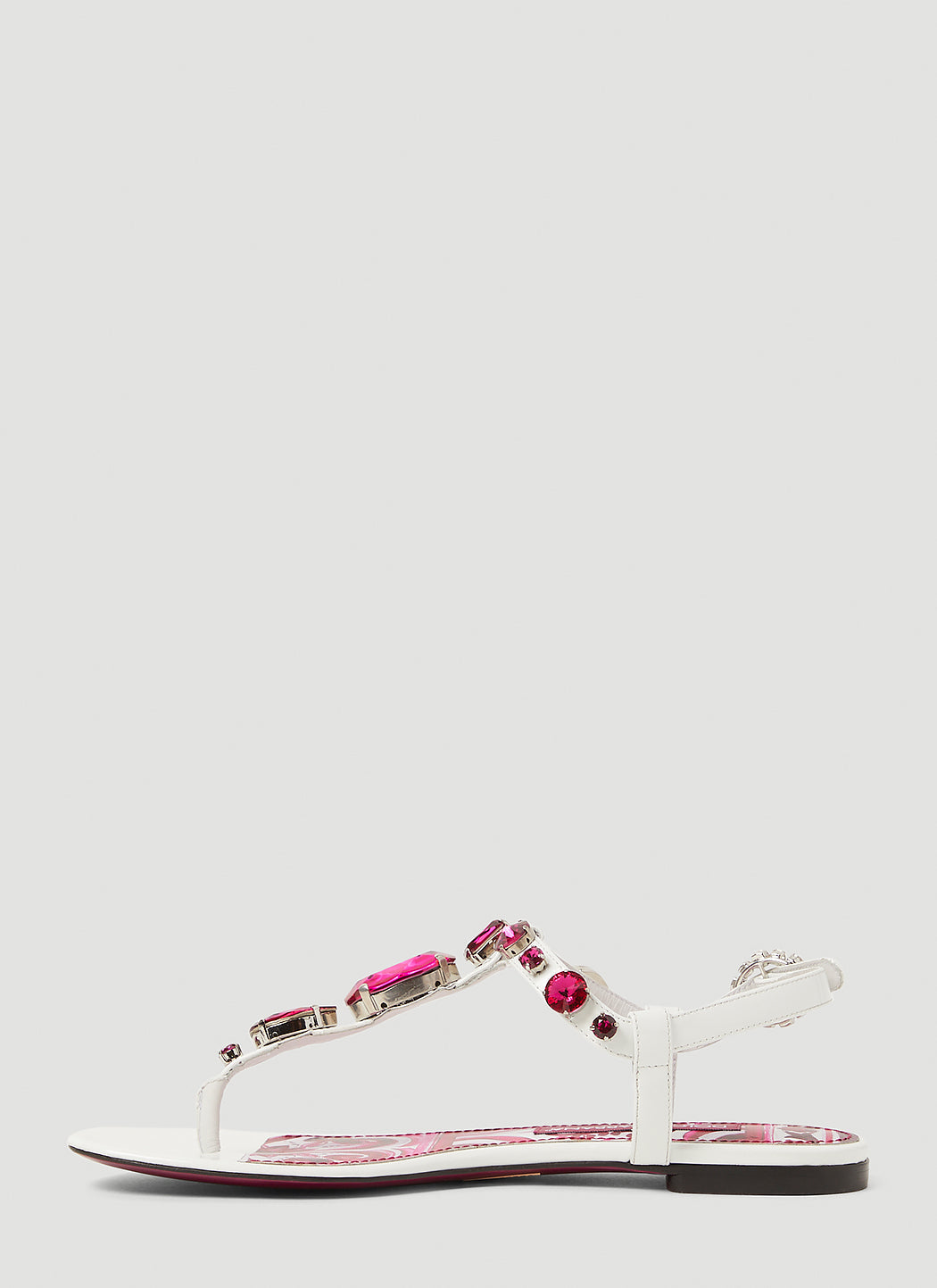 Dolce & Gabbana ladies Crystal Embellished Majolica Sandals white hot pink shoes thongs