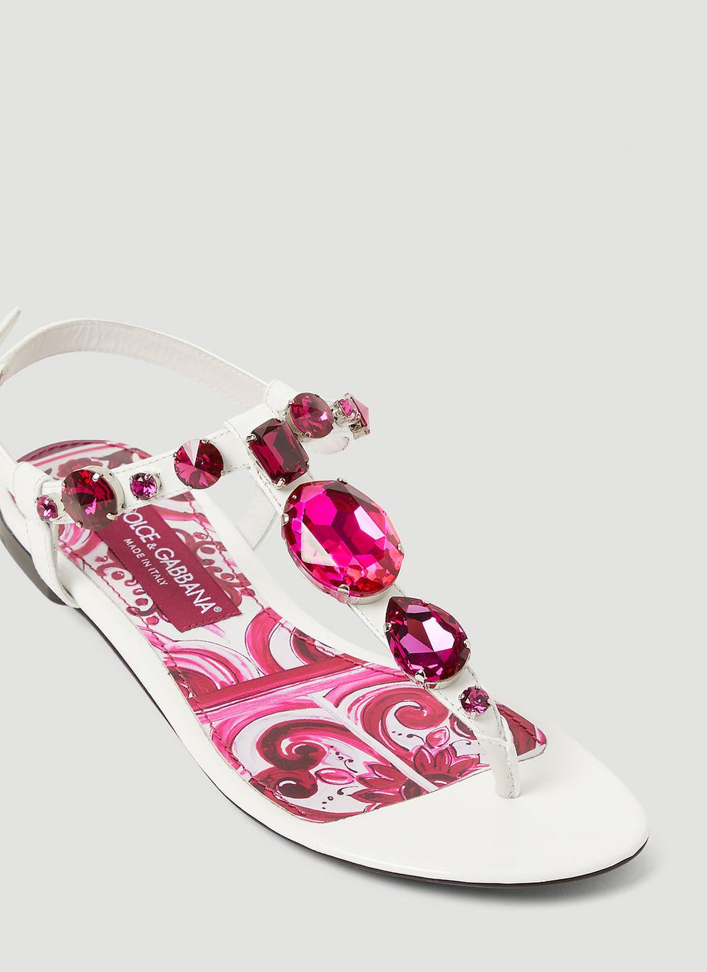 Dolce & Gabbana ladies Crystal Embellished Majolica Sandals white hot pink shoes thongs