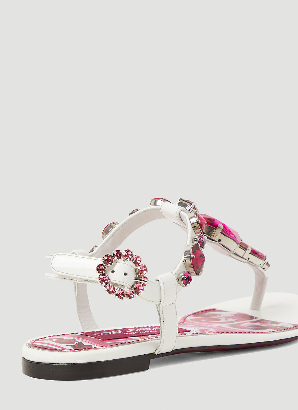 Dolce & Gabbana ladies Crystal Embellished Majolica Sandals white hot pink shoes thongs