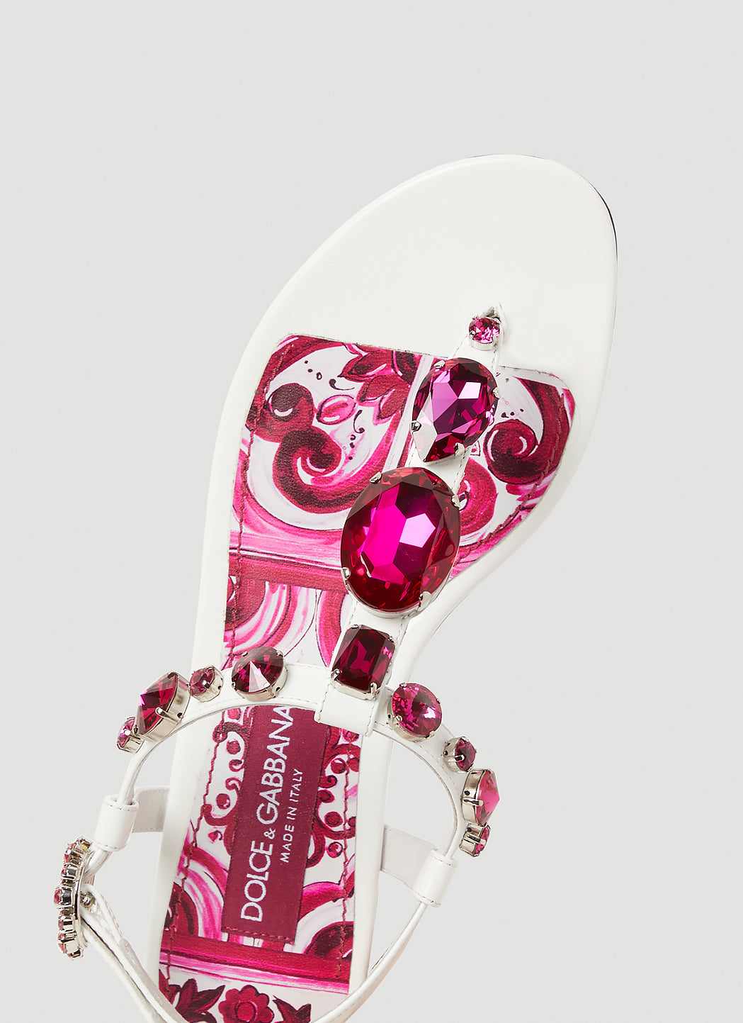 Dolce & Gabbana ladies Crystal Embellished Majolica Sandals white hot pink shoes thongs
