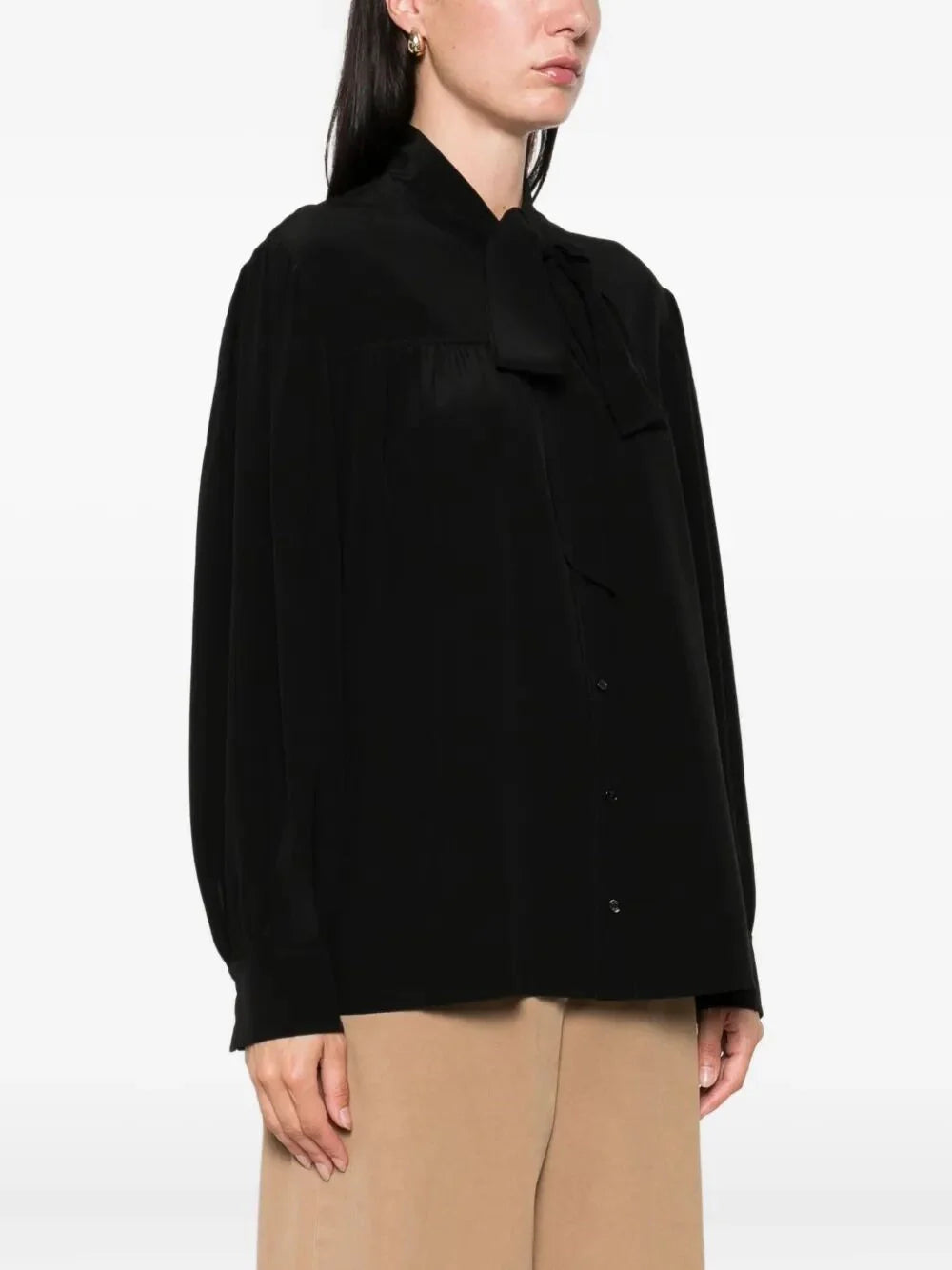 Chloé ladies Blouse top silk black bow collar gathered
