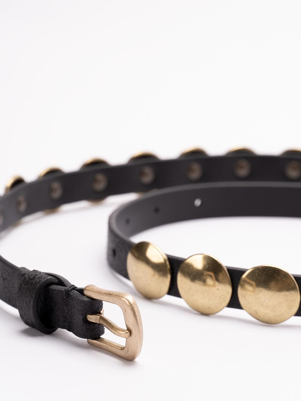 Golden Goose Ladies `Trinidad` Thin Belt With Studs Italy Black Gold
