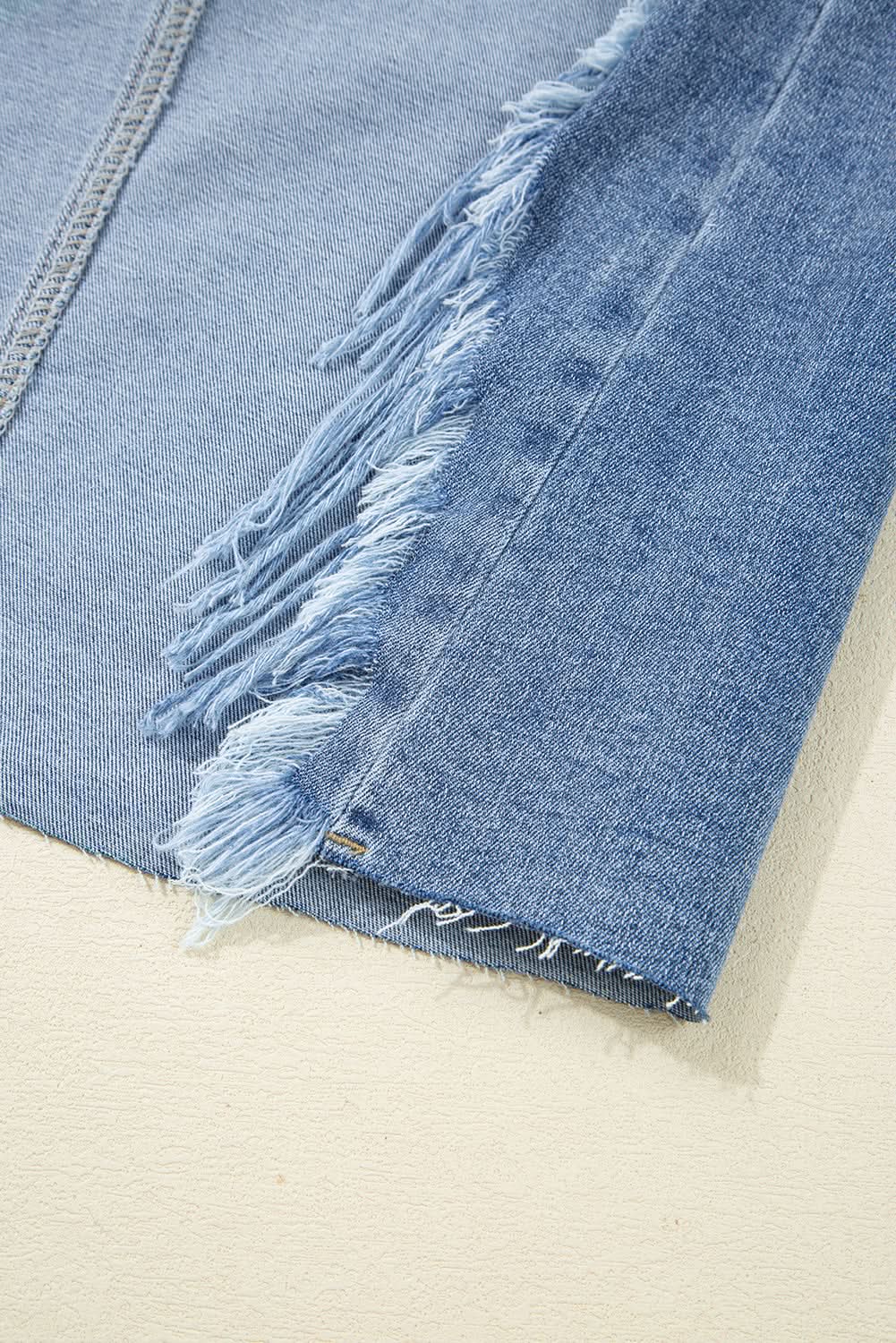 Myosotis Distressed Raw Hem Denim Midi Skirt Irregular Look Boutique