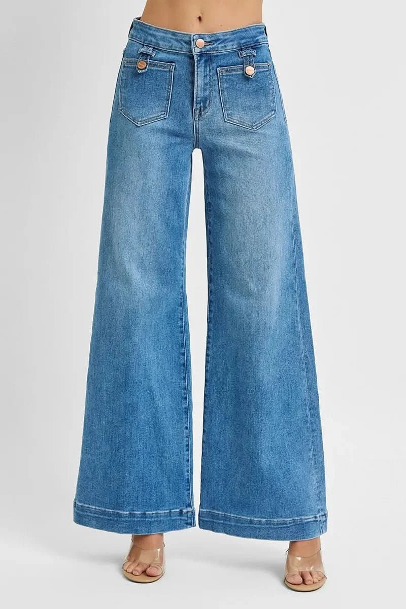 RISEN Mid Rise Wide Leg Jeans With Patch Pockets avail. in Plus Size