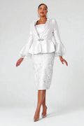 Elegant Lace Peplum Suit- 4892 church wedding formal skirt jacket peach white