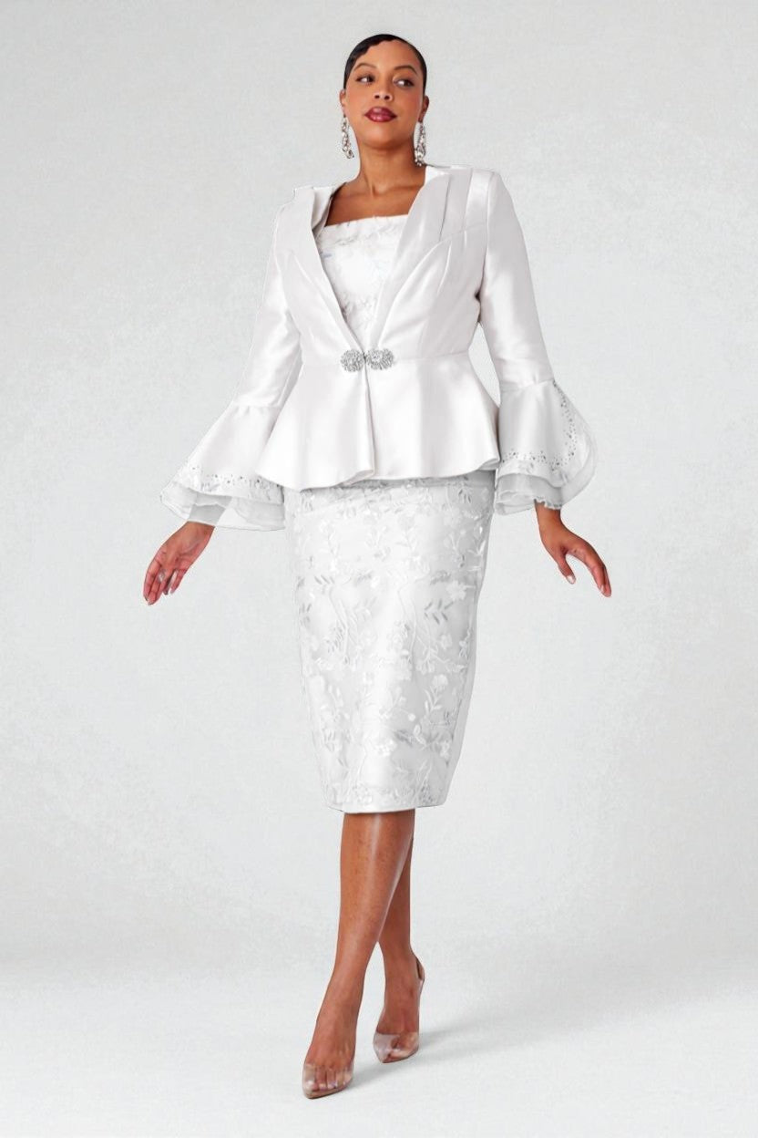 Elegant Lace Peplum Suit- 4892 church wedding formal skirt jacket peach white