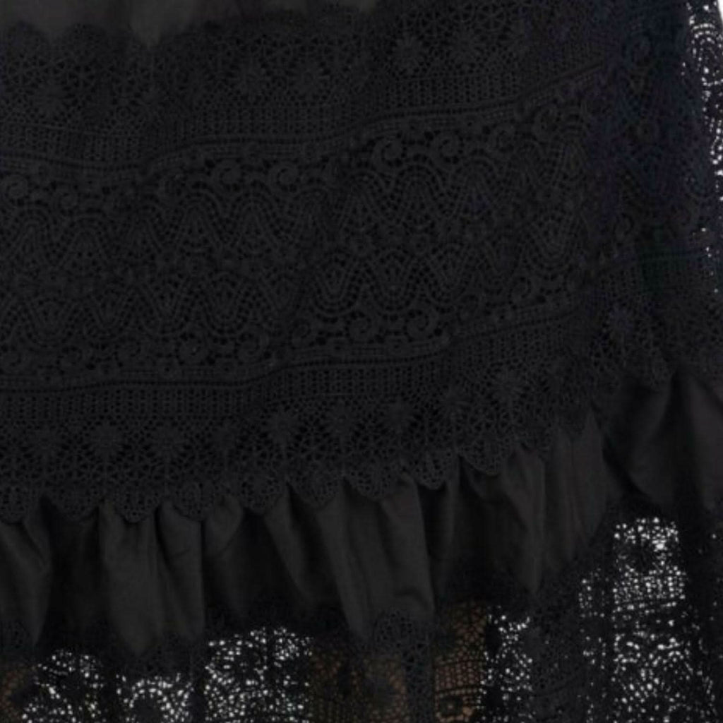 Emily Guipure Lace cropped Top & Maxi Skirt Set In Black suit ladies Akalia XS