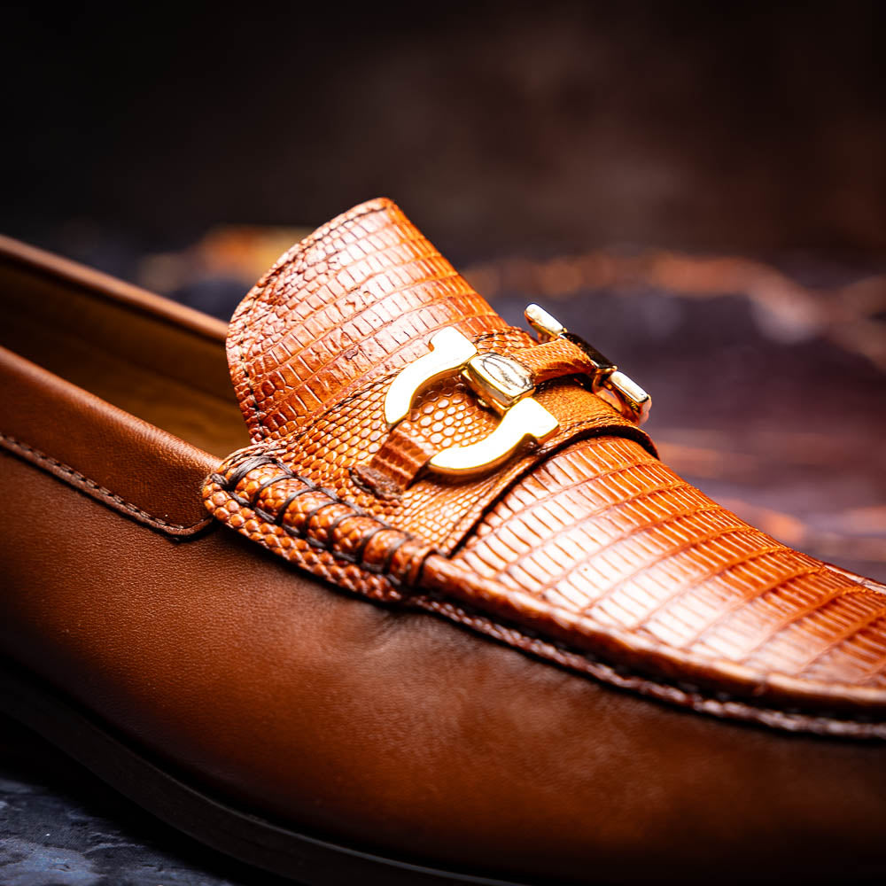 Enzo Cognac men's luxury bit loafers genuine Lizard skin brown shoes Italy