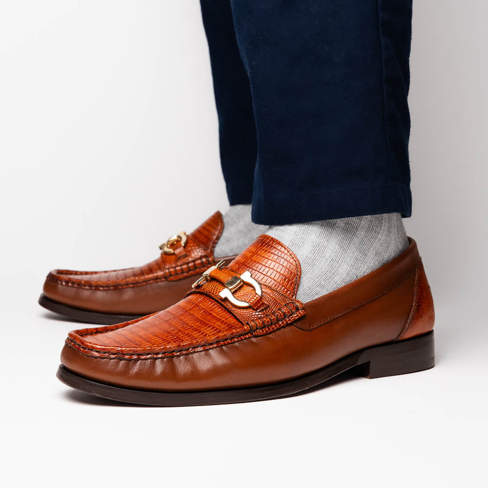 Enzo Cognac men's luxury bit loafers genuine Lizard skin brown shoes Italy