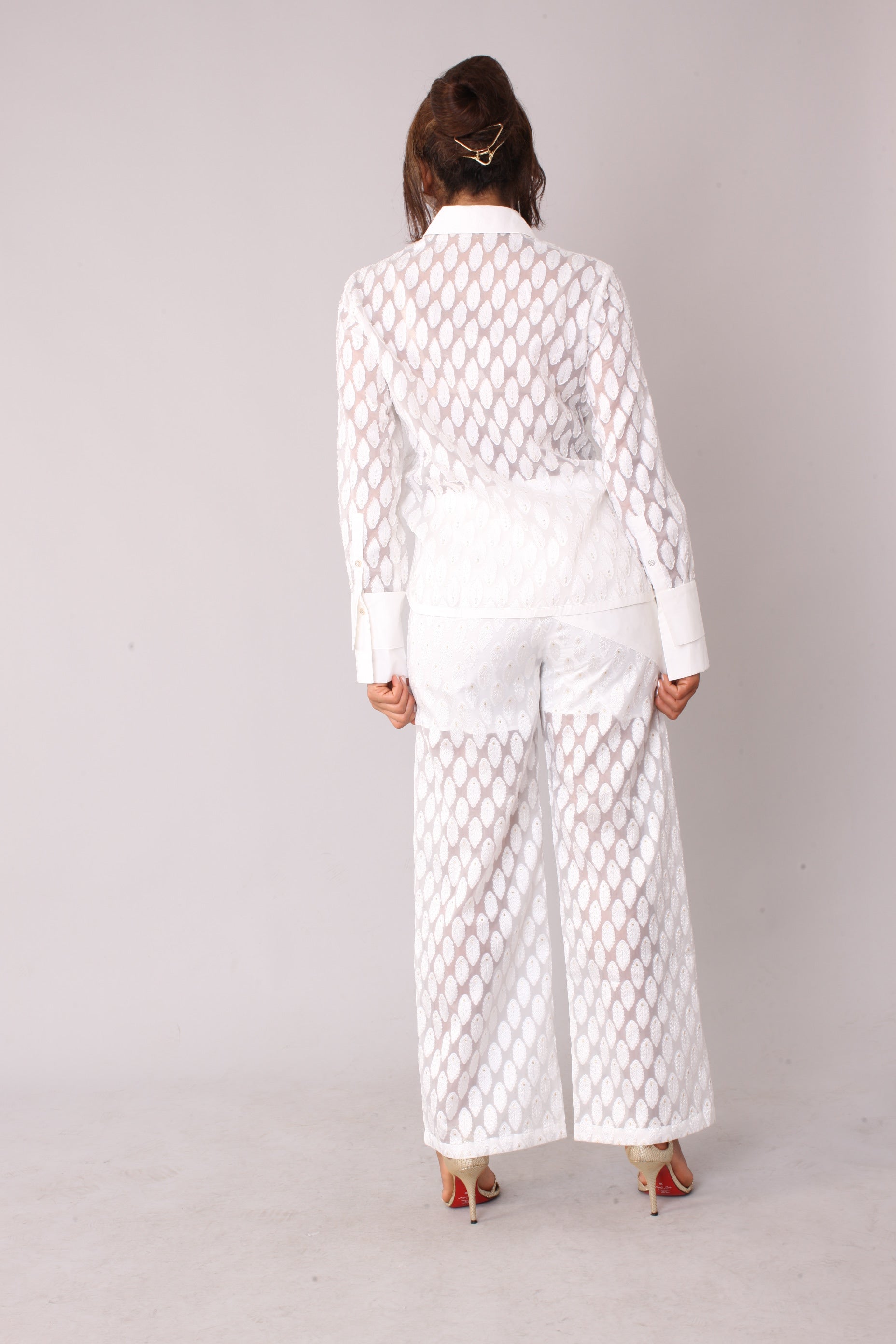 Eyelet Tulle Top 82338 – Feather Pattern Sheer Blouse top white
