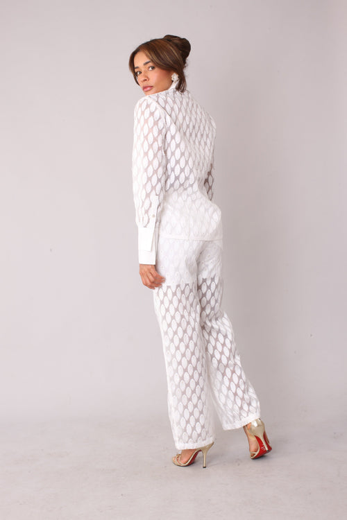 Eyelet Tulle Top 82338 – Feather Pattern Sheer Blouse top white