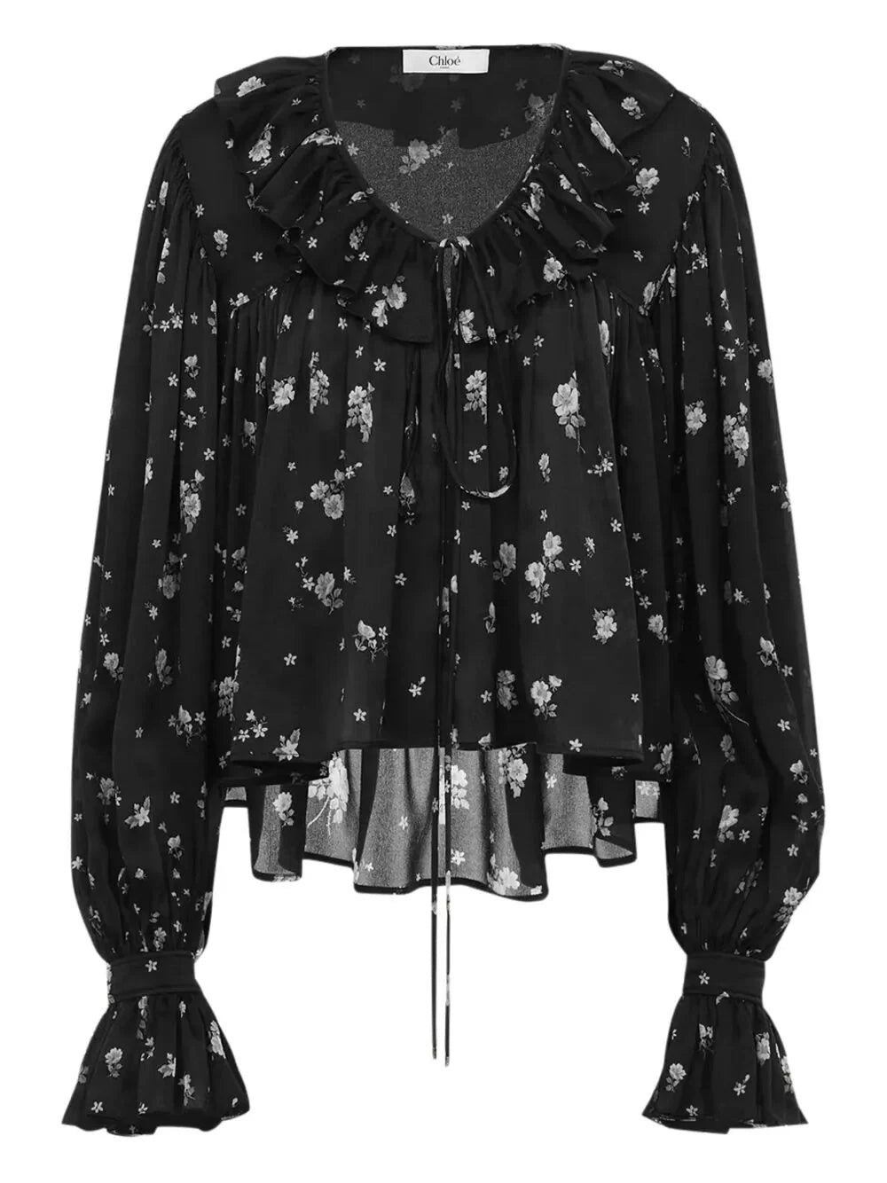 Chloé ladies Blouse top Silk ruffled collar shirt Italy dressy black