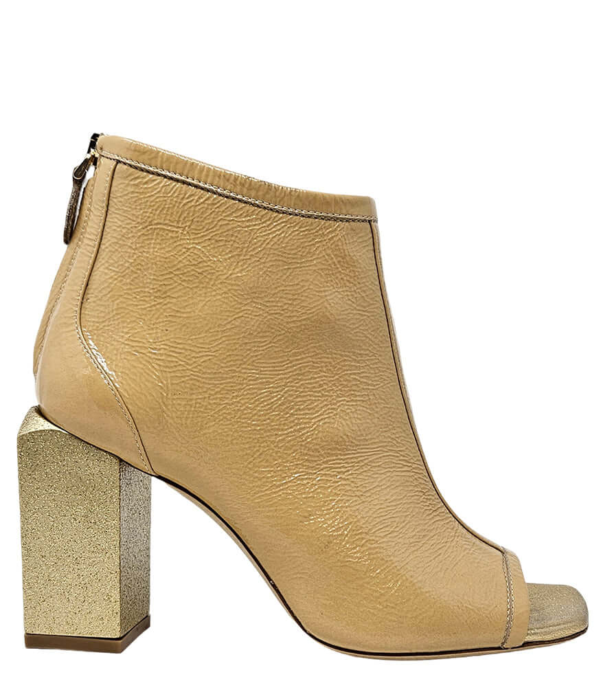 Fatima Nude Gold Hi Heel Sandal open toe booties boot Madison Maison
