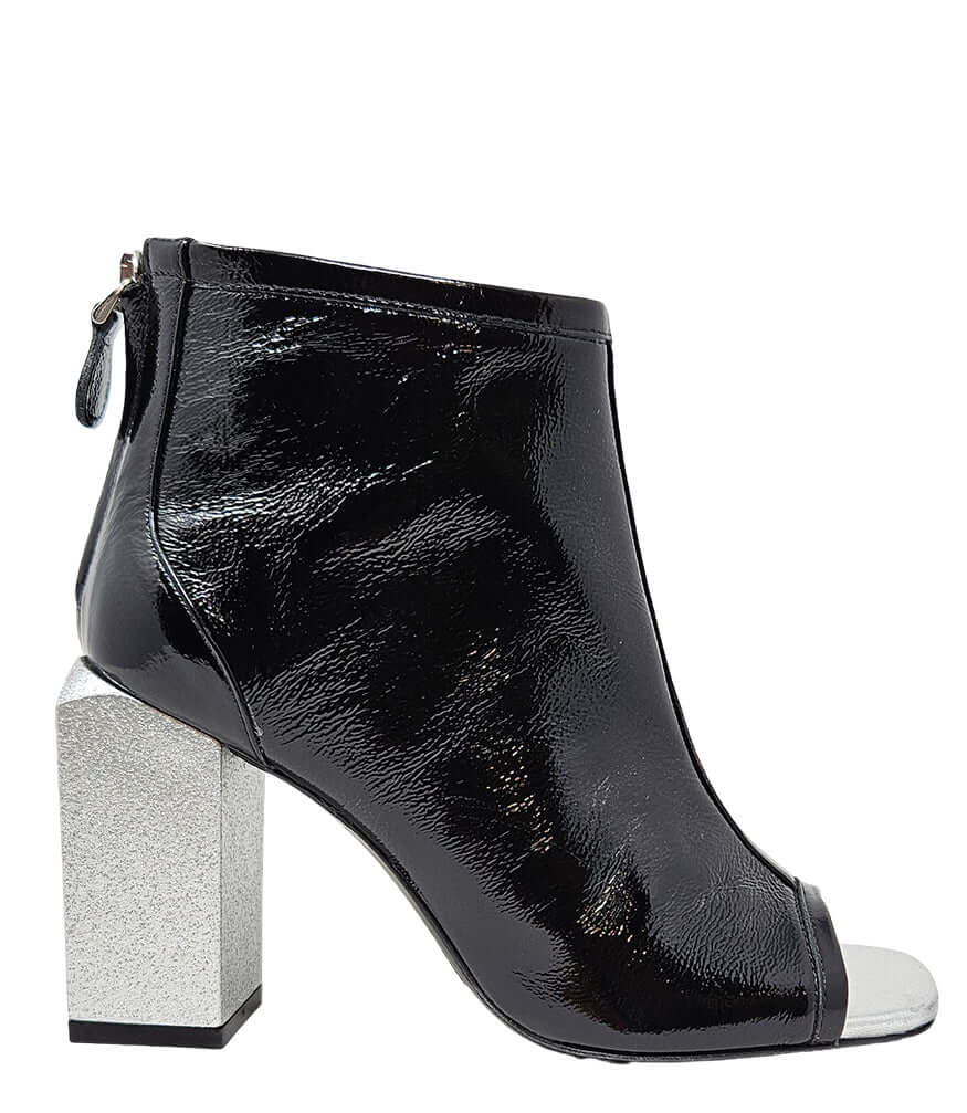 Fatima Black Silver Hi Heel Sandal Booties Boots