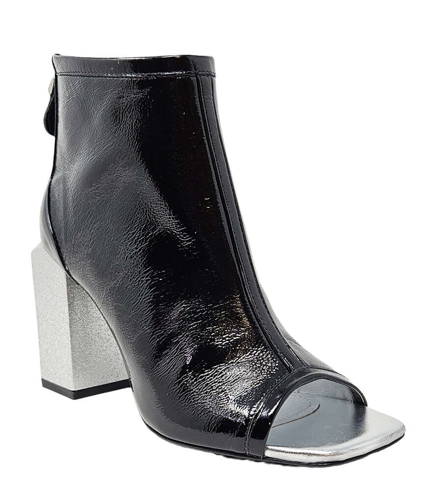 Fatima Black Silver Hi Heel Sandal Booties Boots