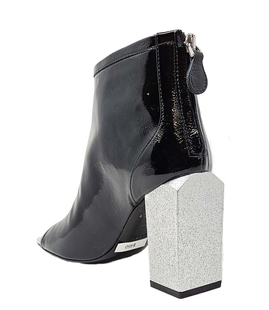 Fatima Black Silver Hi Heel Sandal Booties Boots