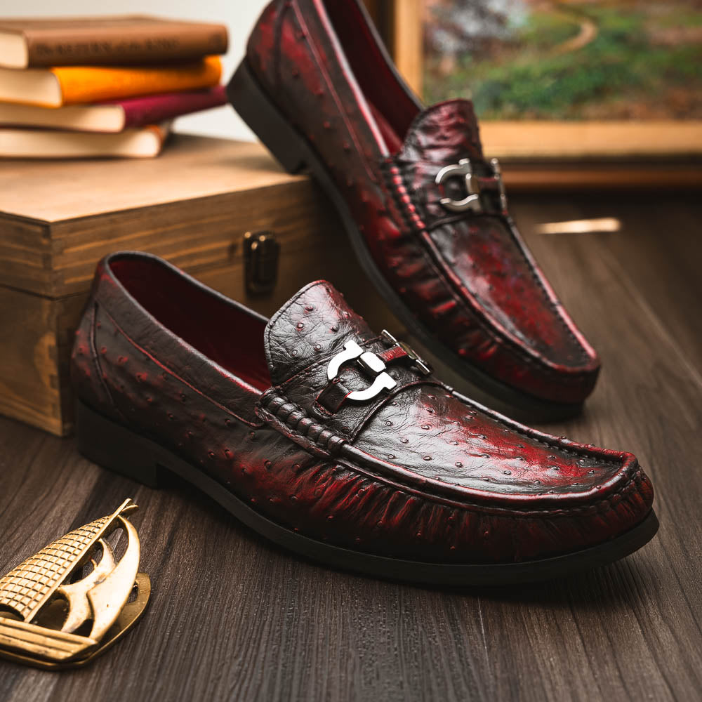 Ferrioni BlackCherry genuine ostrich loafers slip-on Men's dress shoes