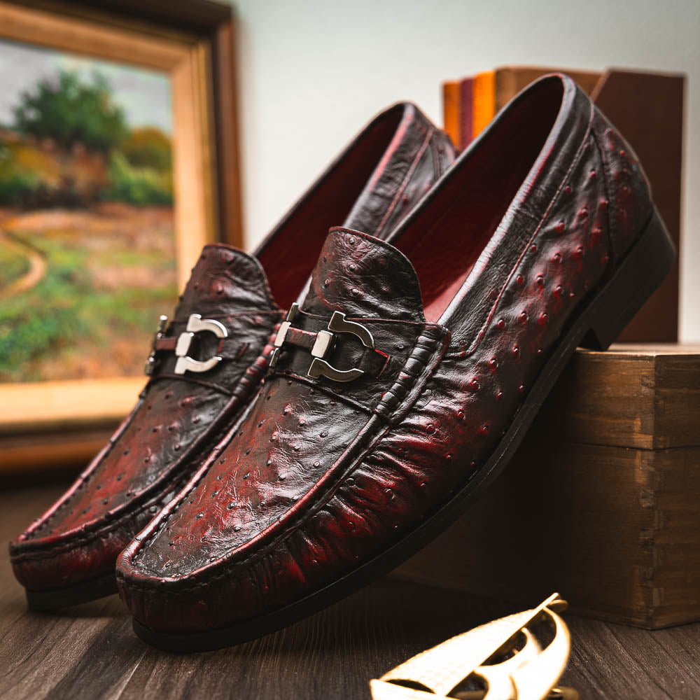 Ferrioni BlackCherry genuine ostrich loafers slip-on Men's dress shoes