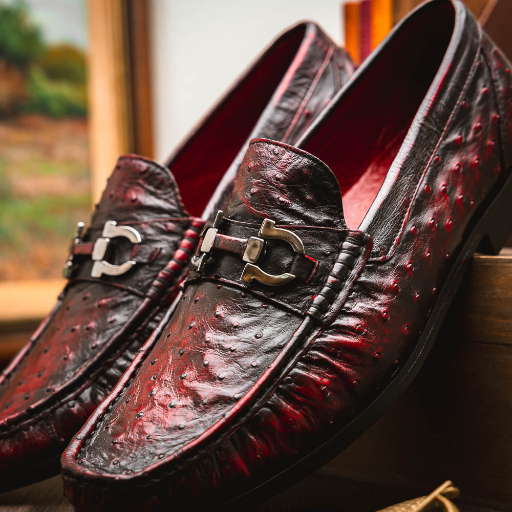 Ferrioni BlackCherry genuine ostrich loafers slip-on Men's dress shoes