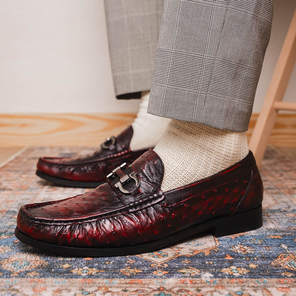 Ferrioni BlackCherry genuine ostrich loafers slip-on Men's dress shoes