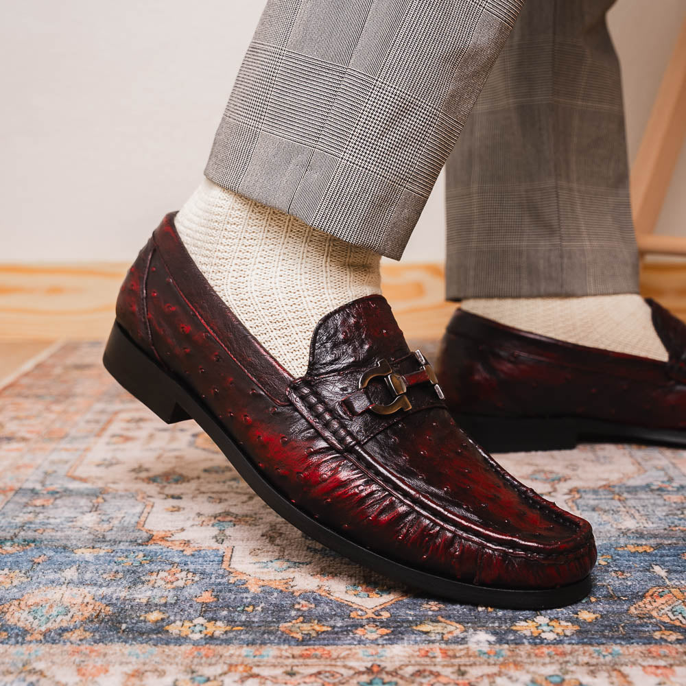 Ferrioni BlackCherry genuine ostrich loafers slip-on Men's dress shoes