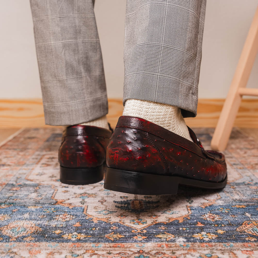 Ferrioni BlackCherry genuine ostrich loafers slip-on Men's dress shoes