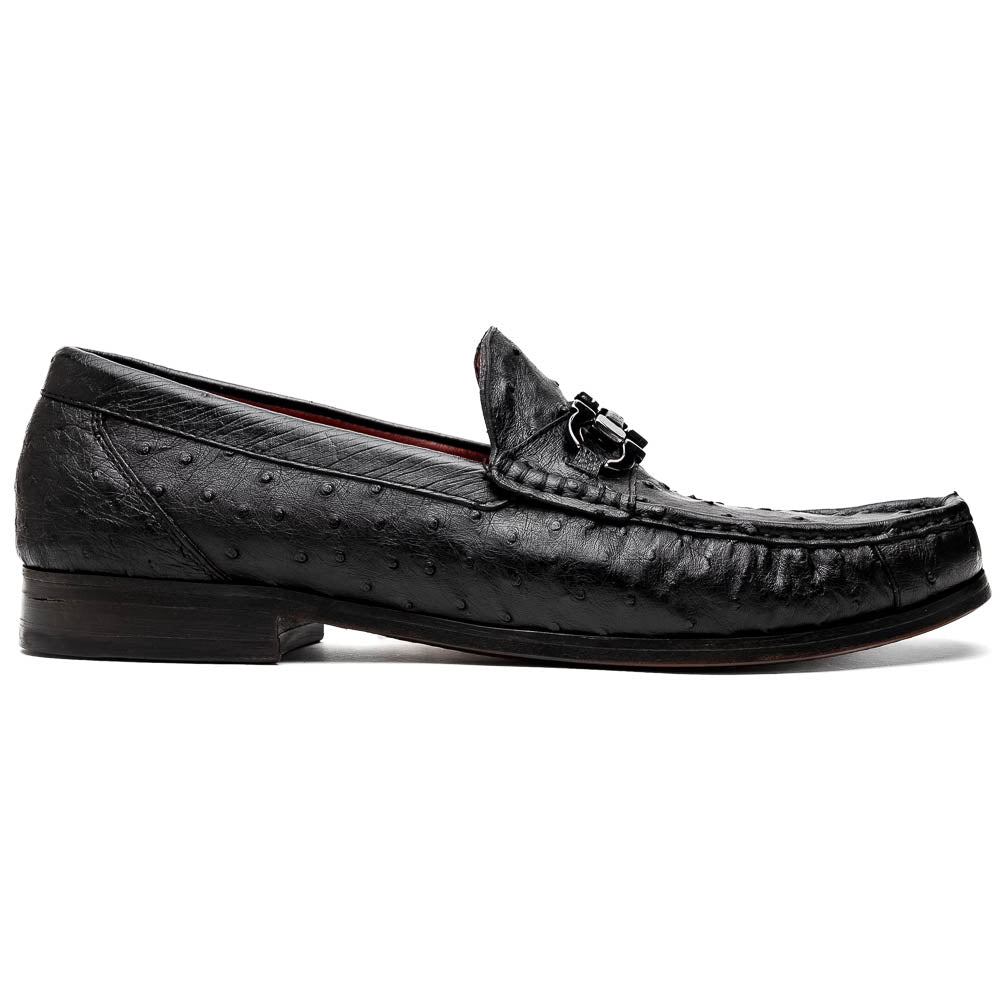 Ferrioni genuine ostrich skin bit loafers men's Milano shoes black