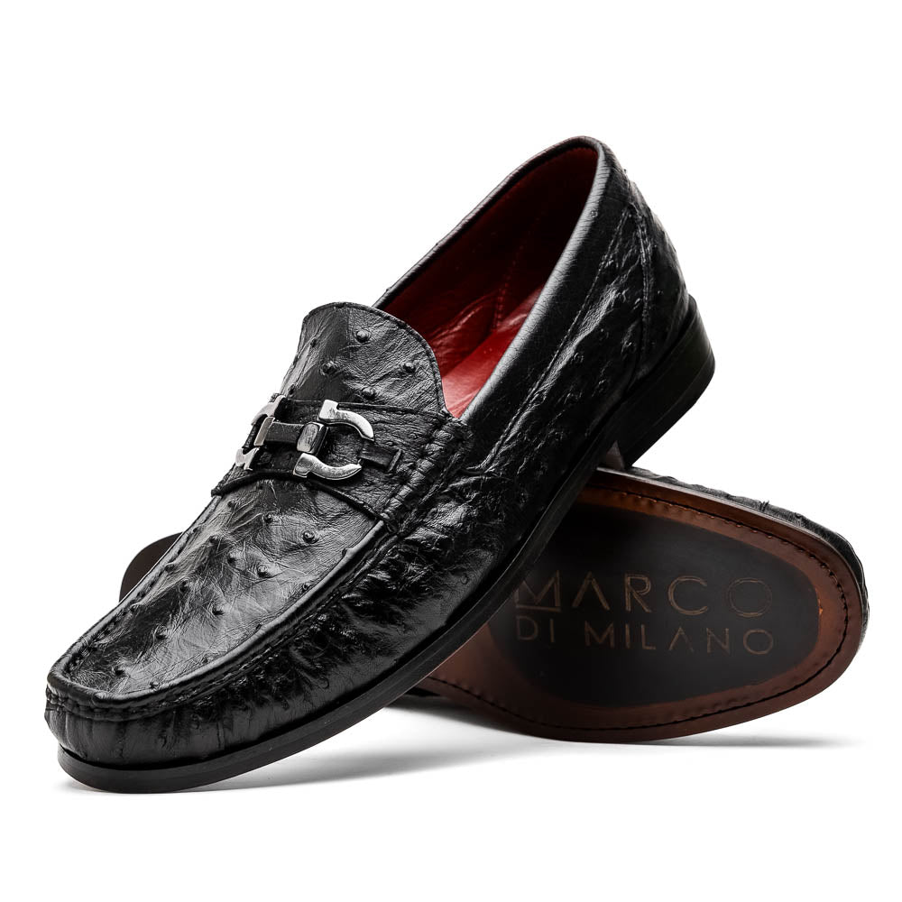 Ferrioni genuine ostrich skin bit loafers men's Milano shoes black