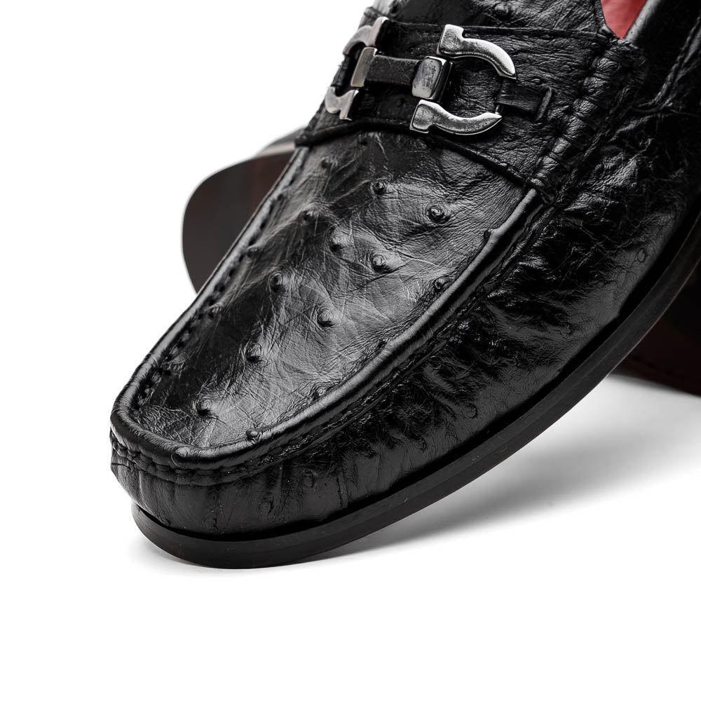 Ferrioni genuine ostrich skin bit loafers men's Milano shoes black