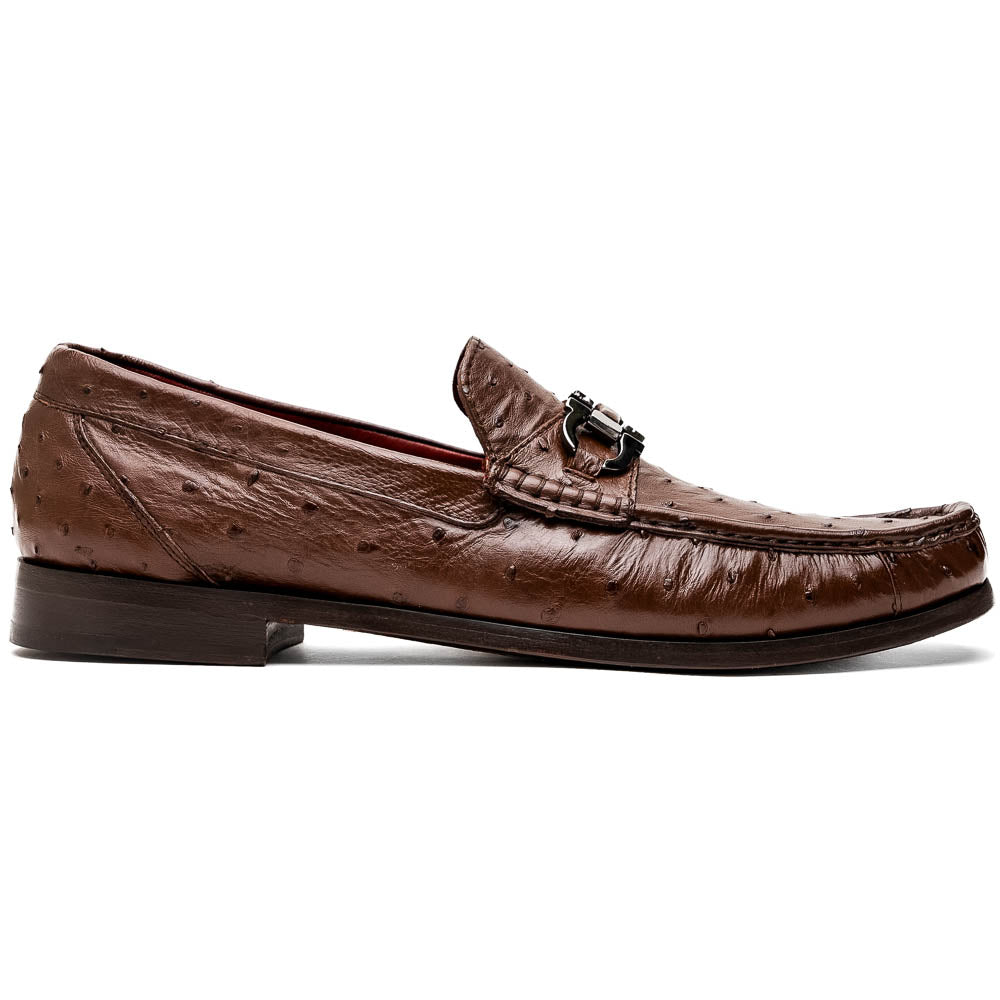 Ferrioni Kango Tabac genuine ostrich buckle loafers shoes men's brown