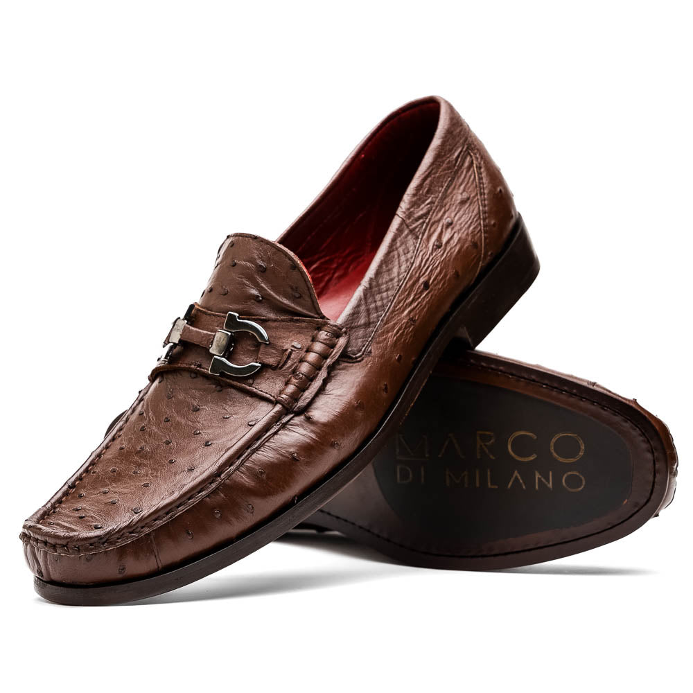 Ferrioni Kango Tabac genuine ostrich buckle loafers shoes men's brown