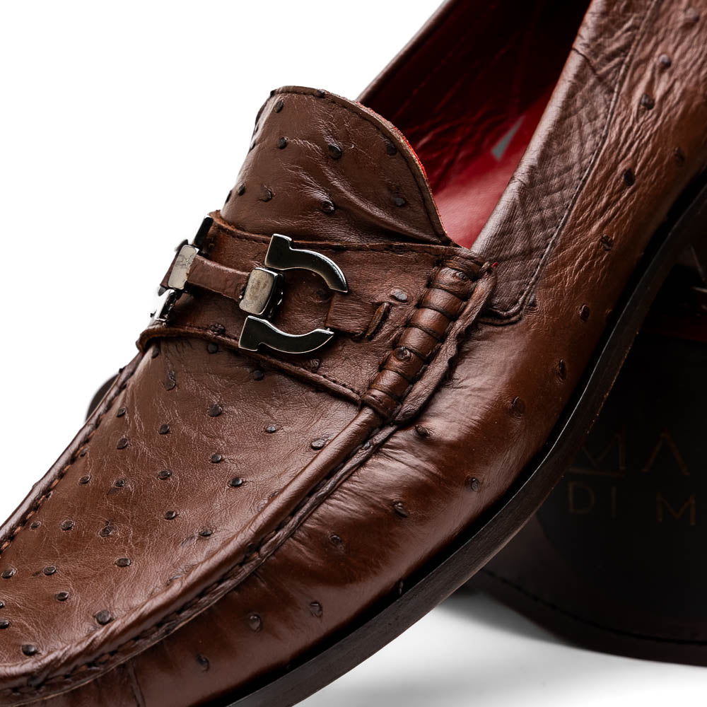 Ferrioni Kango Tabac genuine ostrich buckle loafers shoes men's brown