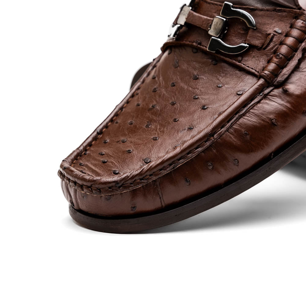 Ferrioni Kango Tabac genuine ostrich buckle loafers shoes men's brown