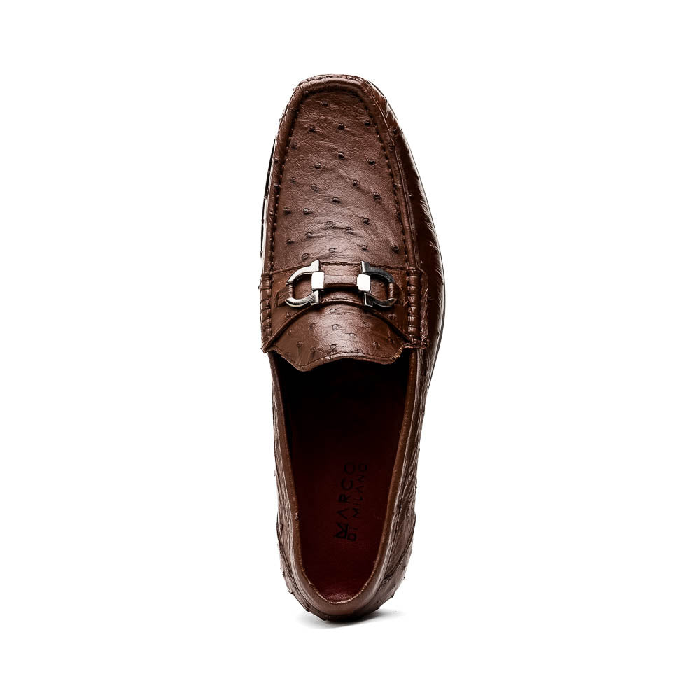 Ferrioni Kango Tabac genuine ostrich buckle loafers shoes men's brown