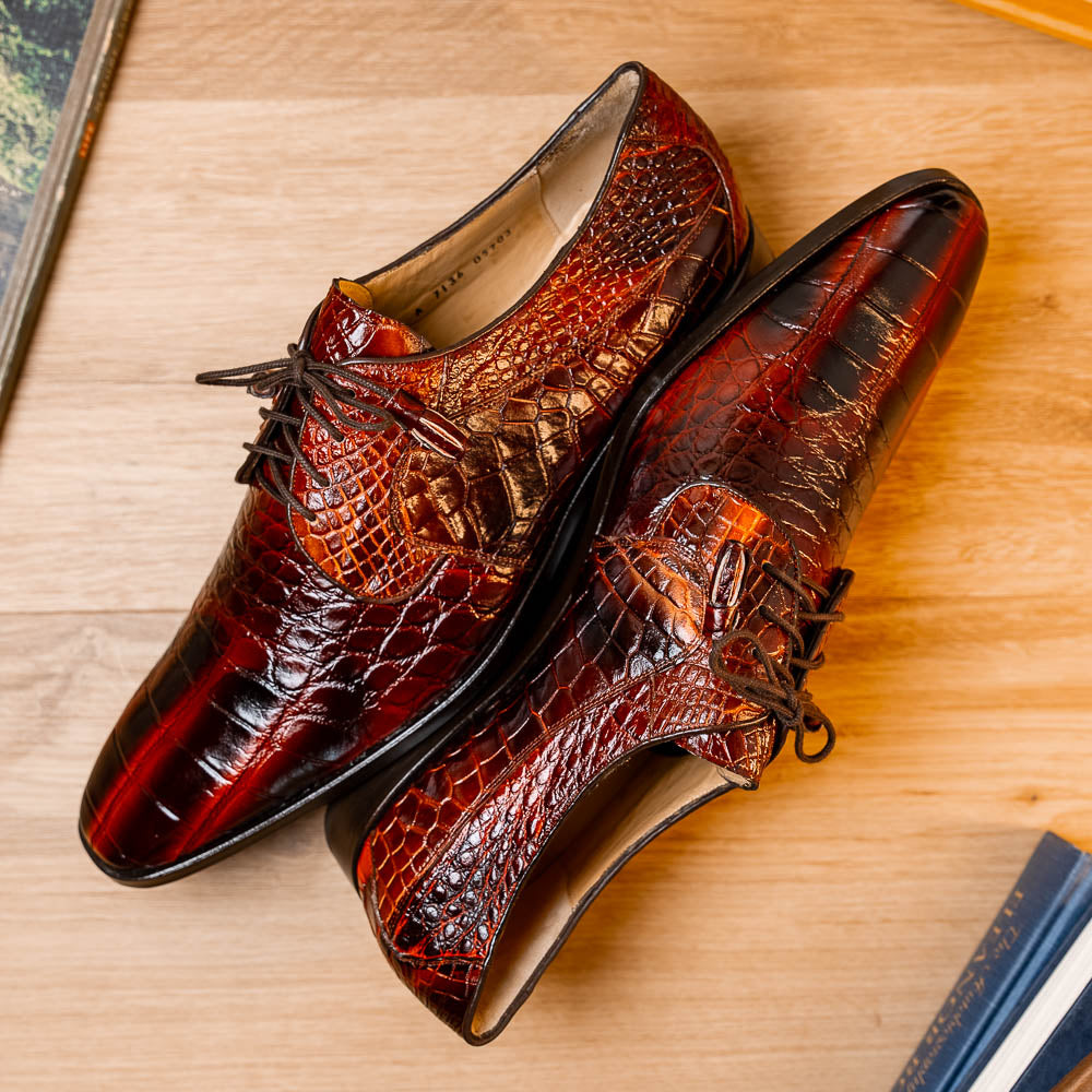 Fitipaldi men's Genuine Alligator hide oxfords shoes dress brown rustic cognac