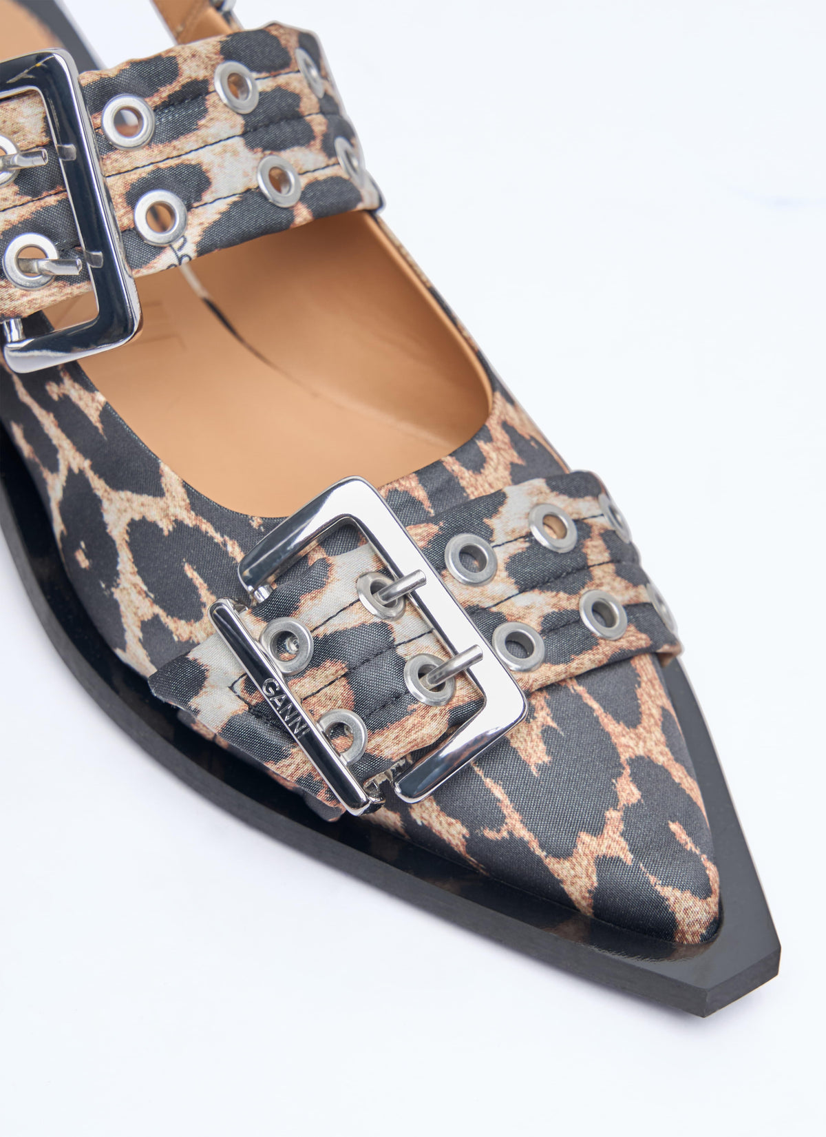 Ganni ladies Feminine Buckle Ballerina Flats Shoes slingbacks leopard cheetah