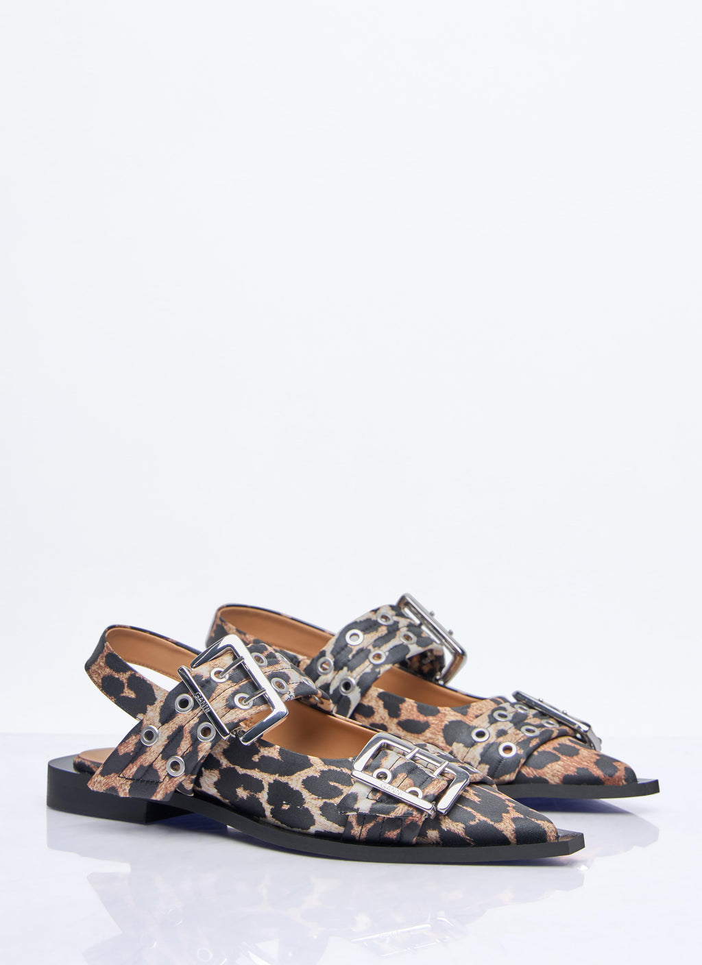 Ganni ladies Feminine Buckle Ballerina Flats Shoes slingbacks leopard cheetah