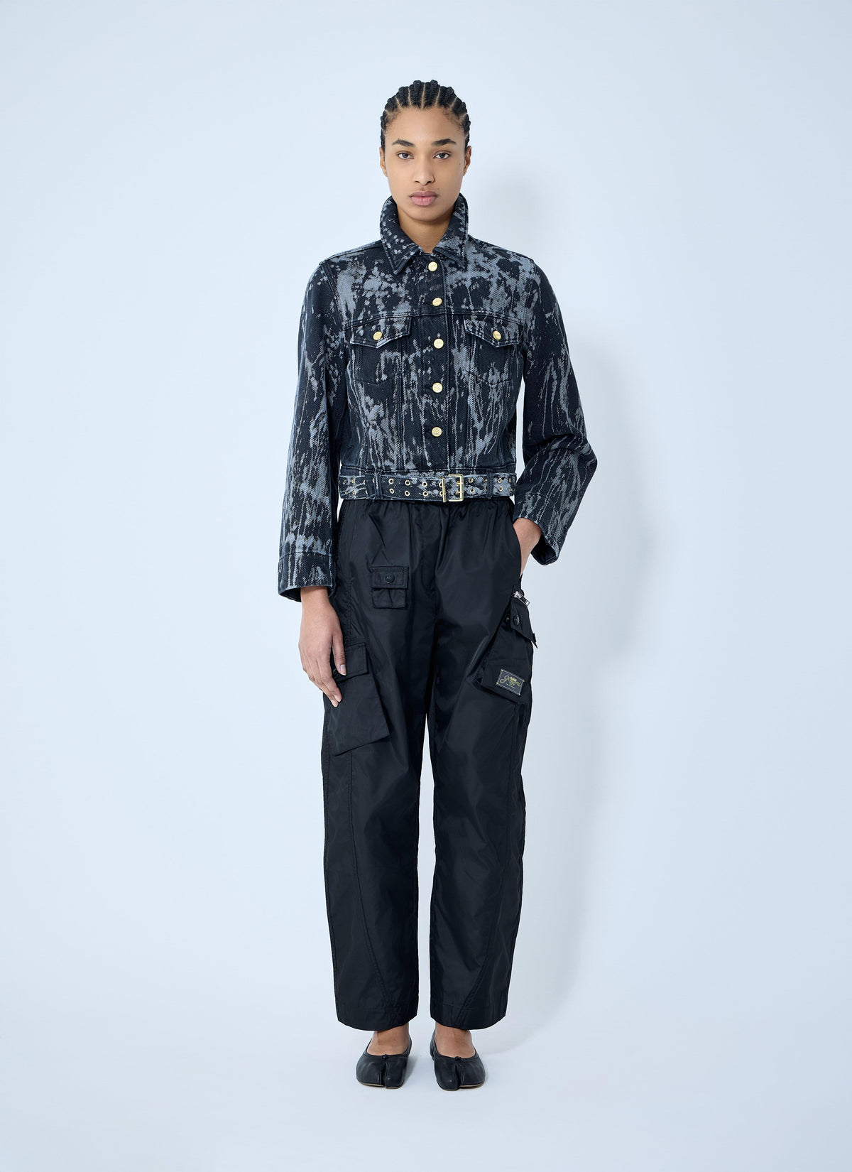 Ganni ladies Heavy Denim Belted trucker Jacket Blue Jean cropped