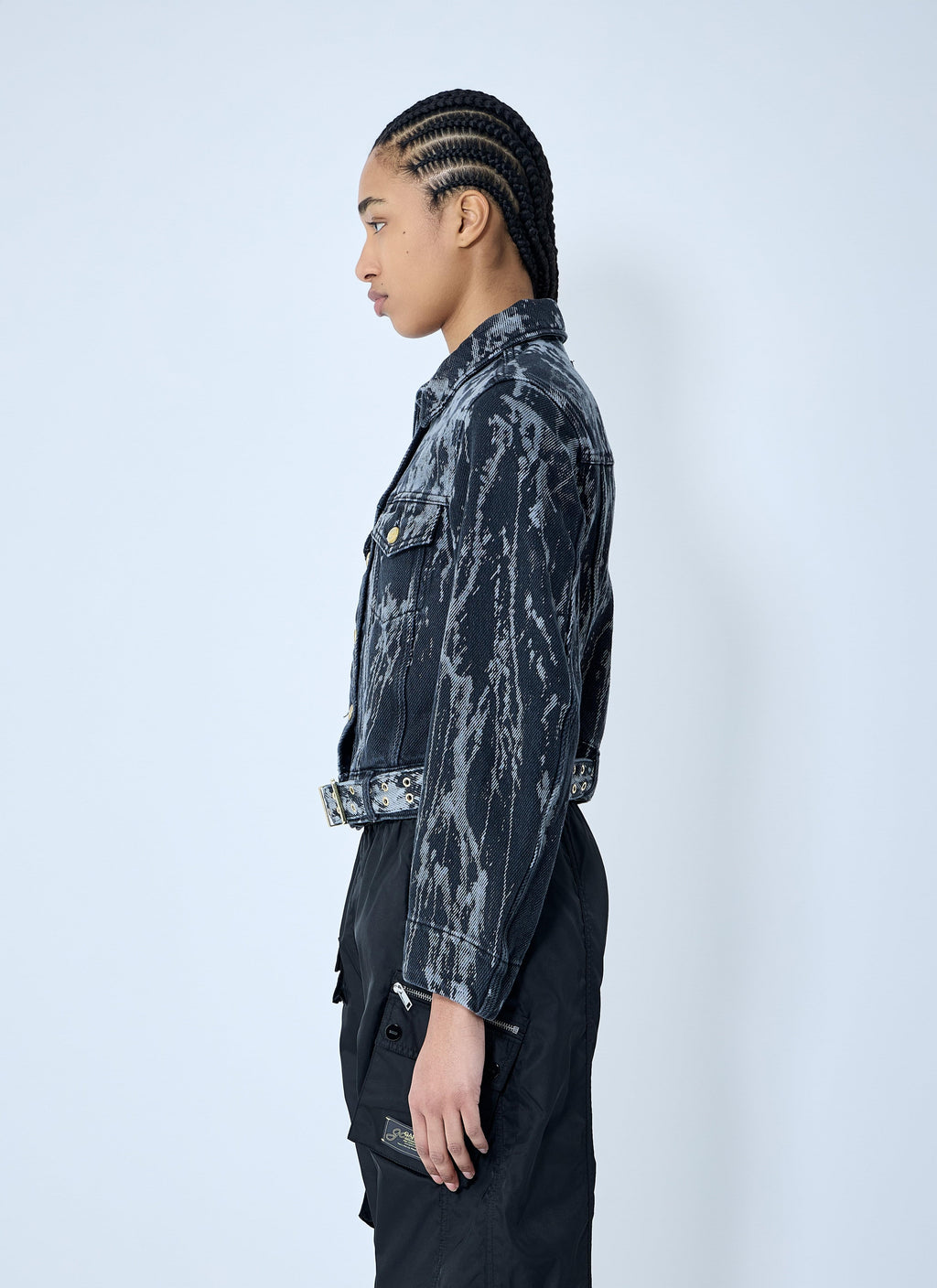 Ganni ladies Heavy Denim Belted trucker Jacket Blue Jean cropped