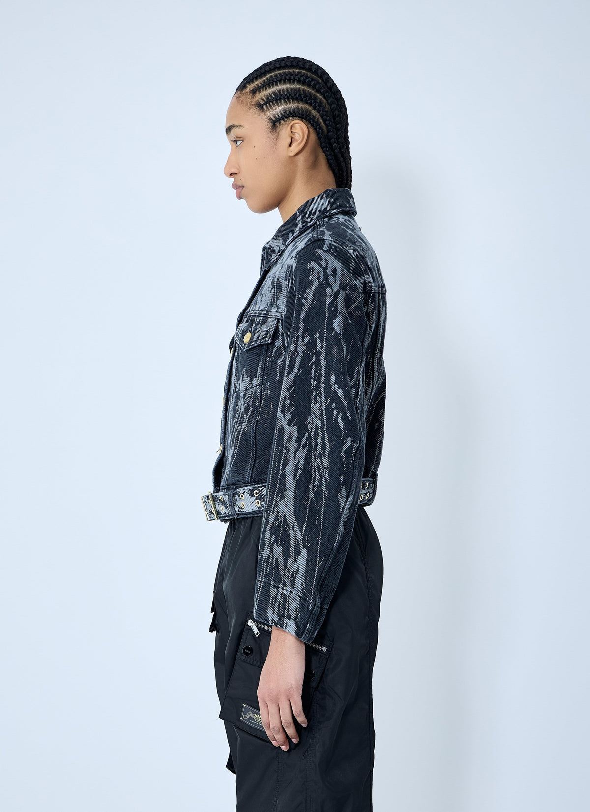 Ganni ladies Heavy Denim Belted trucker Jacket Blue Jean cropped