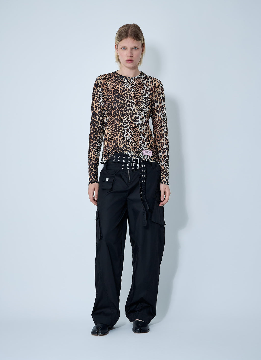 Ganni ladies Mesh Top Leopard Print Shirt brown black animal