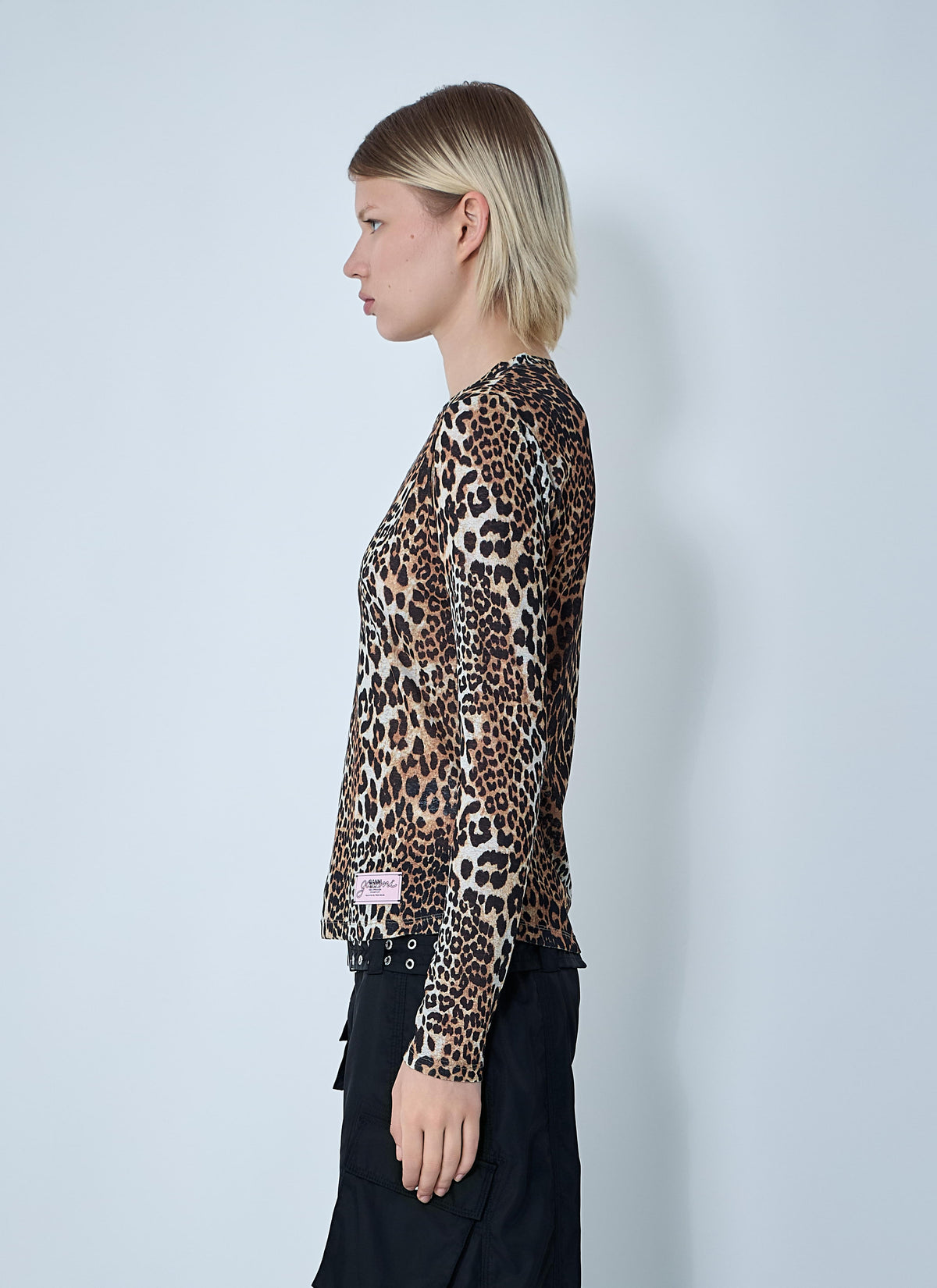 Ganni ladies Mesh Top Leopard Print Shirt brown black animal