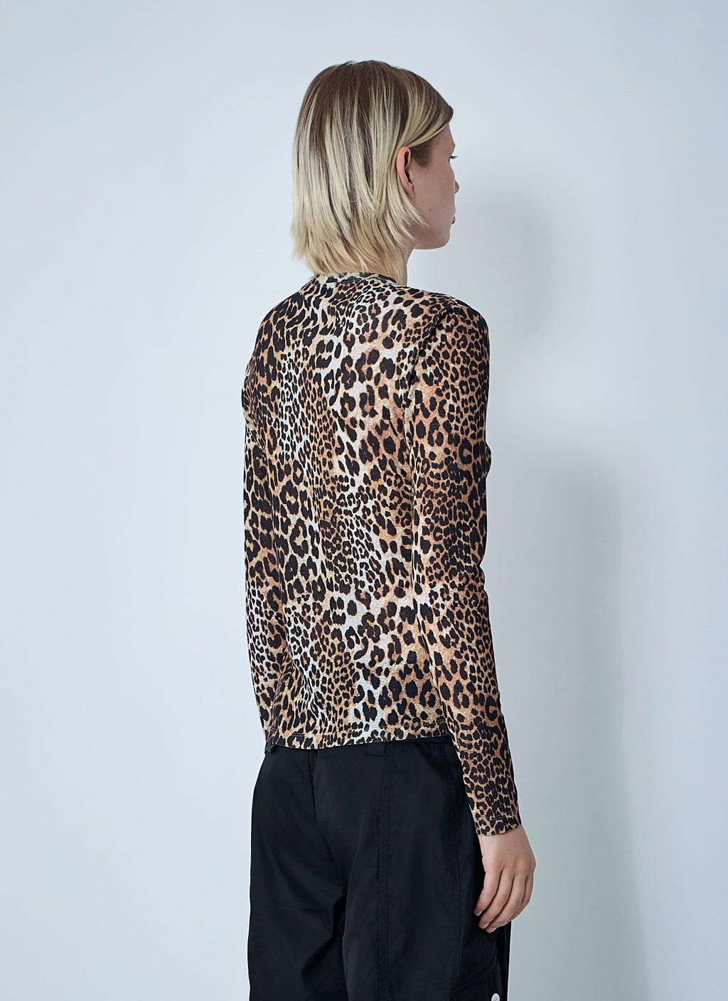 Ganni ladies Mesh Top Leopard Print Shirt brown black animal