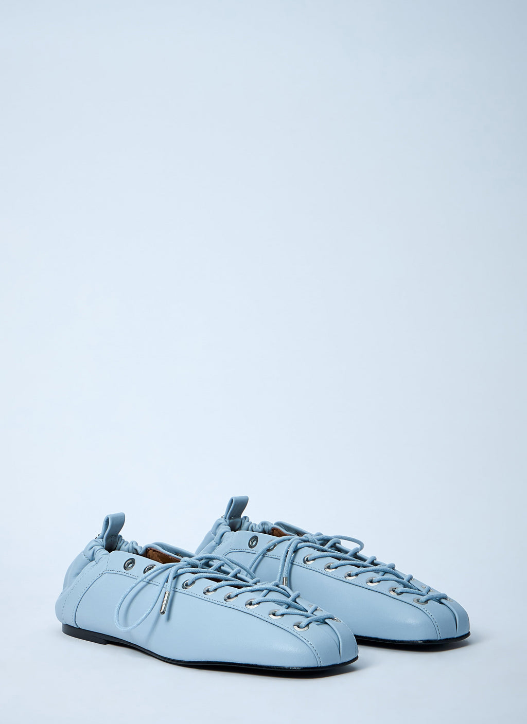 Ganni ladies Eyelets Lace Up Ballerina flats shoes baby blue leather