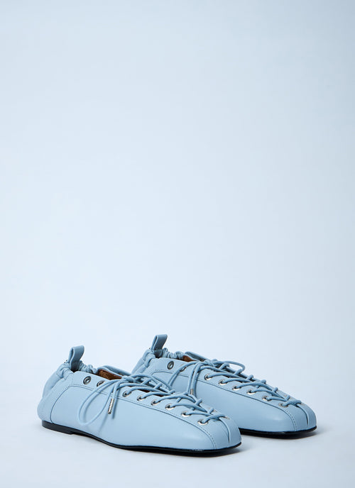 Ganni ladies Eyelets Lace Up Ballerina flats shoes baby blue leather