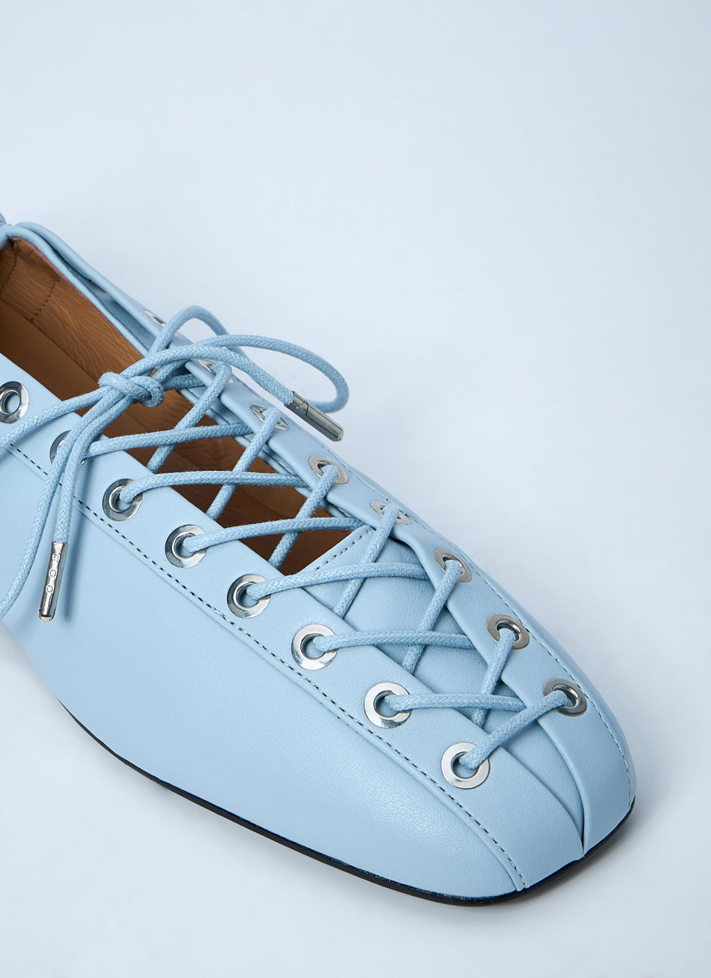 Ganni ladies Eyelets Lace Up Ballerina flats shoes baby blue leather