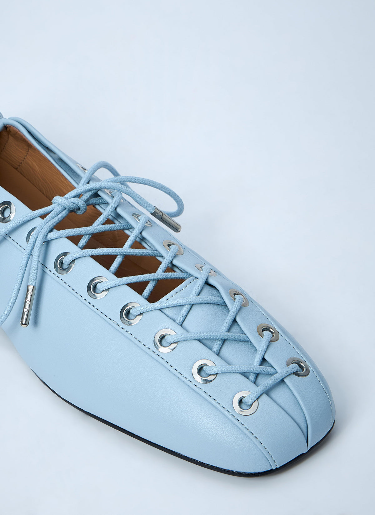 Ganni ladies Eyelets Lace Up Ballerina flats shoes baby blue leather