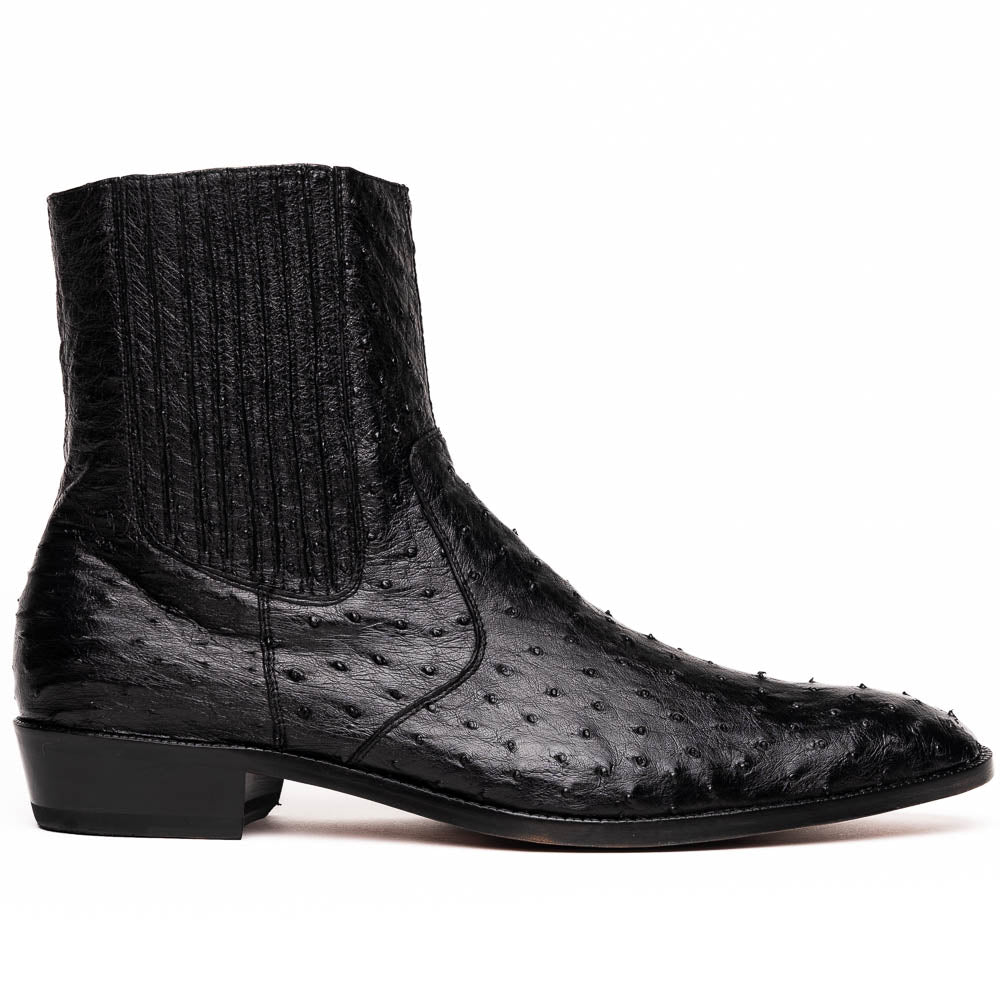 Giorgio Black ostrich quill boots men's casual dress Milano leather